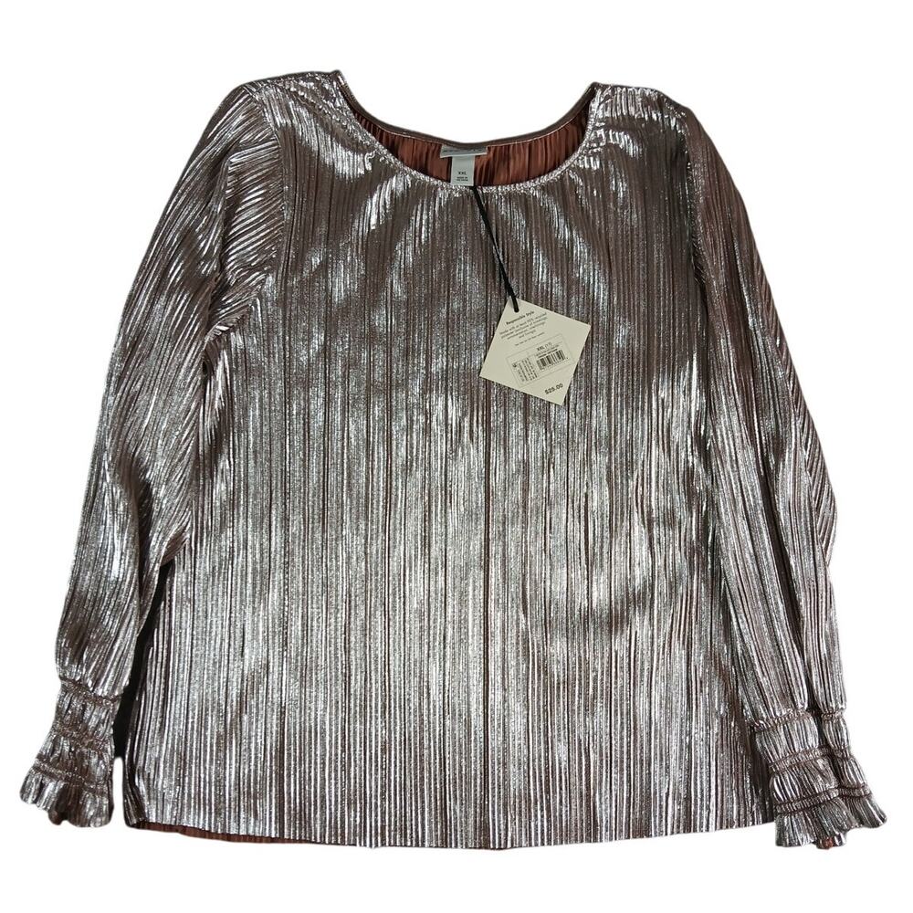 Ava & Viv Shirt Womens XXL 2XL Rose Gold Blouse Long Sleeve Flowy Stripe NWT